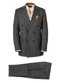 Wool Plaid Double Breasted Peak Lapel Suit - Charcoal