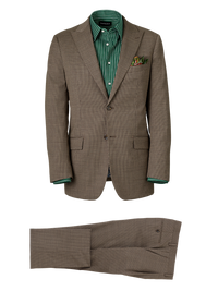 Wool Stretch Micro Check Single Breasted Peak Lapel Suit - Light Brown