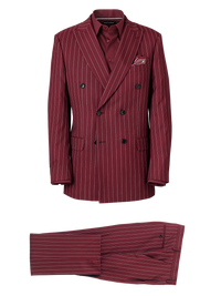 Wool Stretch Stripe Double Breasted Peak Lapel Suit - Burgundy