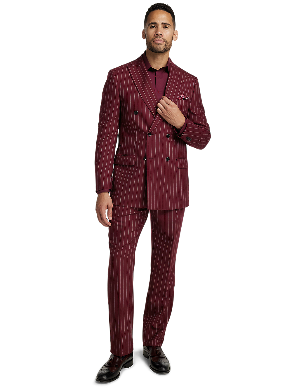 Alternate Image of Wool Stretch Stripe Double Breasted Peak Lapel Suit-1