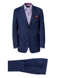 Wool Stretch Plaid Single Breasted Notch Lapel Suit - Blue