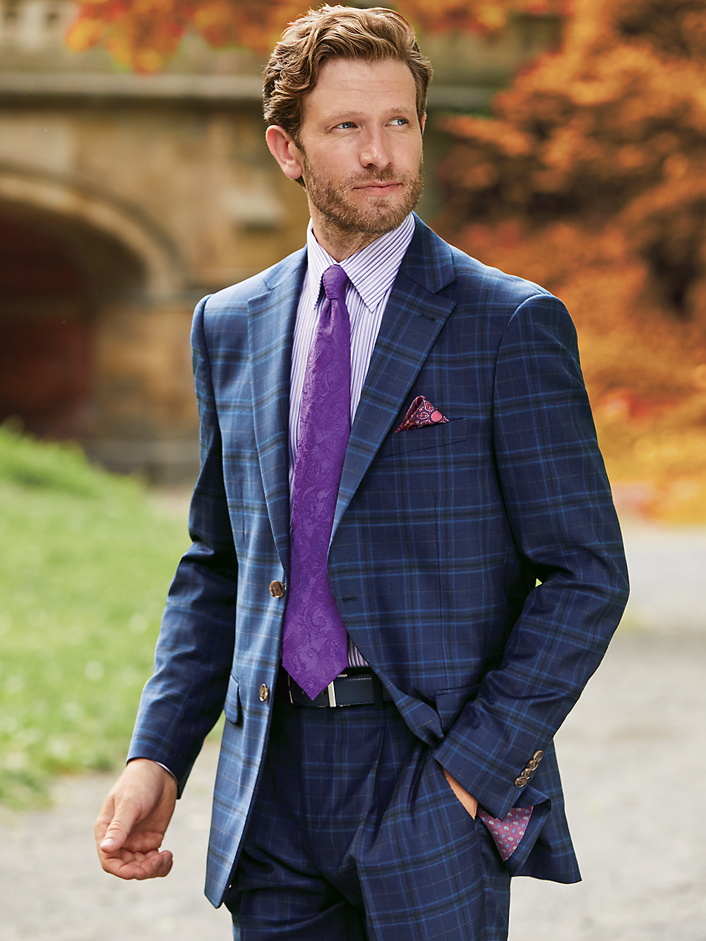 Alternate Image of Wool Stretch Plaid Single Breasted Notch Lapel Suit-9