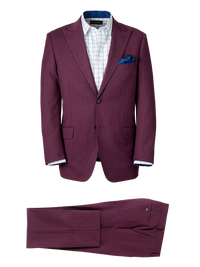 Wool Stretch Bengaline Single Breasted Peak Lapel Suit - Plum