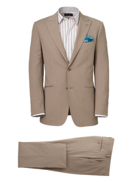 Wool Stretch Bengaline Single Breasted Peak Lapel Suit - Light Tan