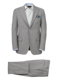 Wool Stretch Bengaline Single Breasted Peak Lapel Suit - Light Grey