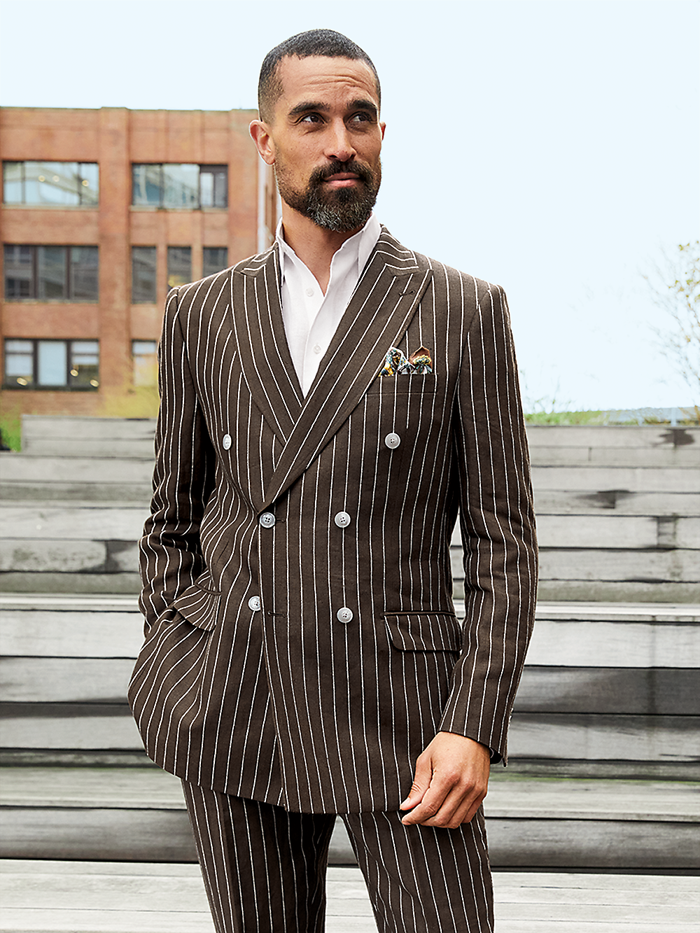 Alternate Image of Linen Pinstripe Double Breasted Peak Lapel Suit-9