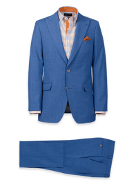 Wool Stretch Bengaline Peak Lapel Suit - French Blue