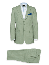 Cotton Blend Houndstooth Single Breasted Notch Lapel Suit - Green