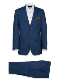 Wool Houndstooth Single Breasted Peak Lapel Suit - Blue