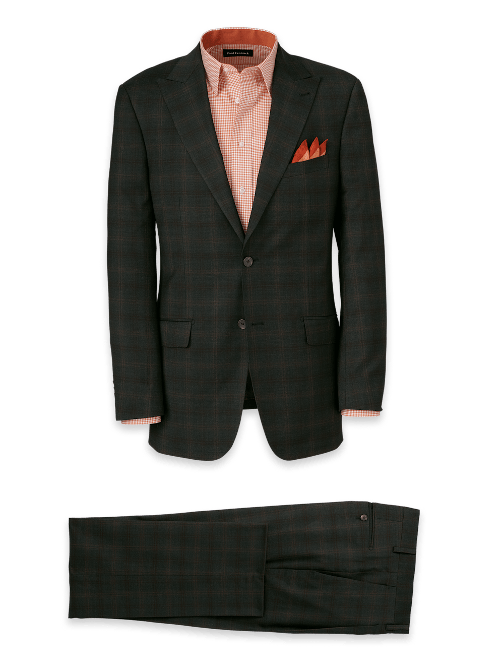 Product Image of Wool Stretch Plaid Single Breasted Peak Lapel Suit-0