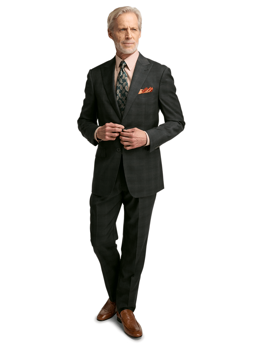 Alternate Image of Wool Stretch Plaid Single Breasted Peak Lapel Suit-1