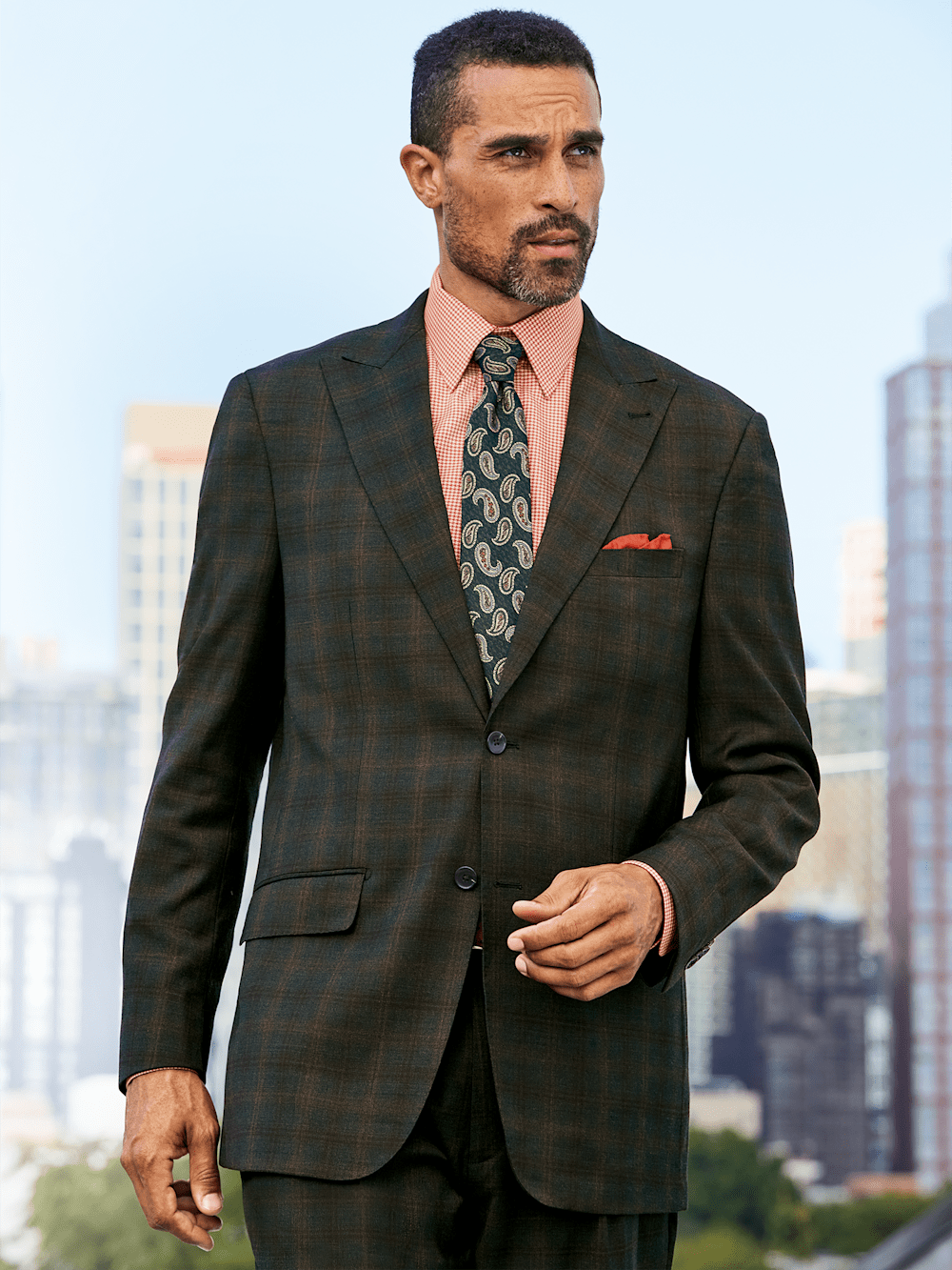 Alternate Image of Wool Stretch Plaid Single Breasted Peak Lapel Suit-9