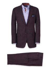 Wool Plaid Single Breasted Notch Lapel Suit - Wine