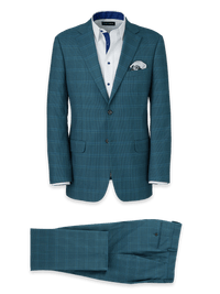 Microfiber Houndstooth Single Breasted Notch Lapel Suit - Navy/blue