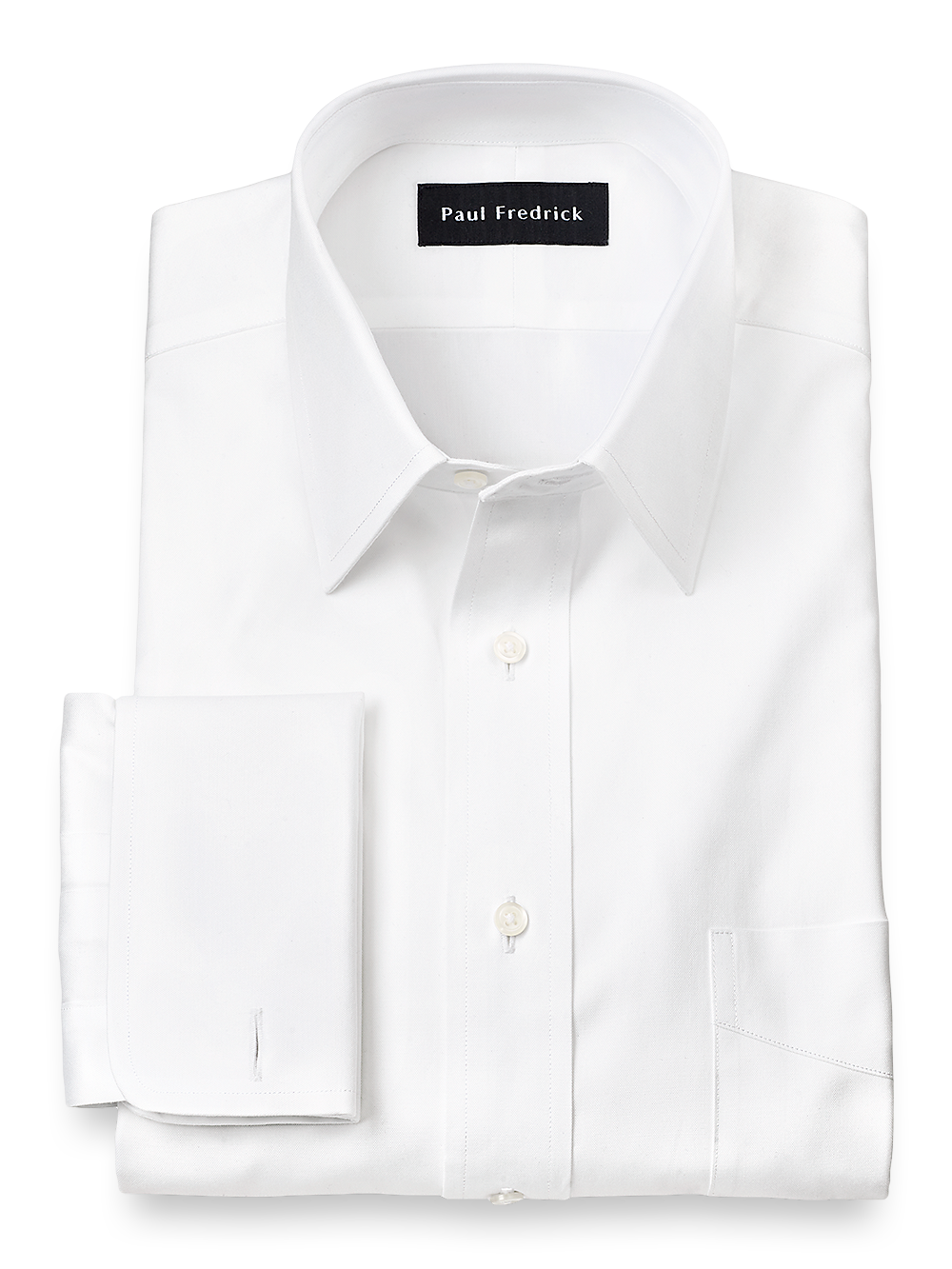 Product Image of Pure Cotton Pinpoint Solid Color Straight Collar French Cuff Dress Shirt-White