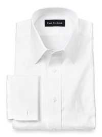 Pure Cotton Pinpoint Solid Color Straight Collar French Cuff Dress Shirt - White