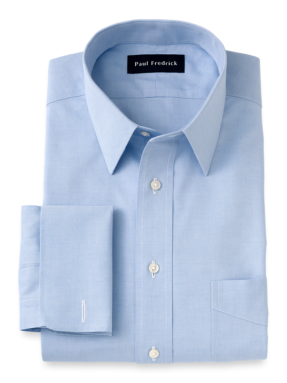 Product Image of Non-iron Cotton Pinpoint Solid Point Collar French Cuff Dress Shirt-Blue