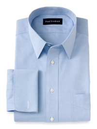 Non-Iron Cotton Pinpoint Solid Point Collar French Cuff Dress Shirt - Blue