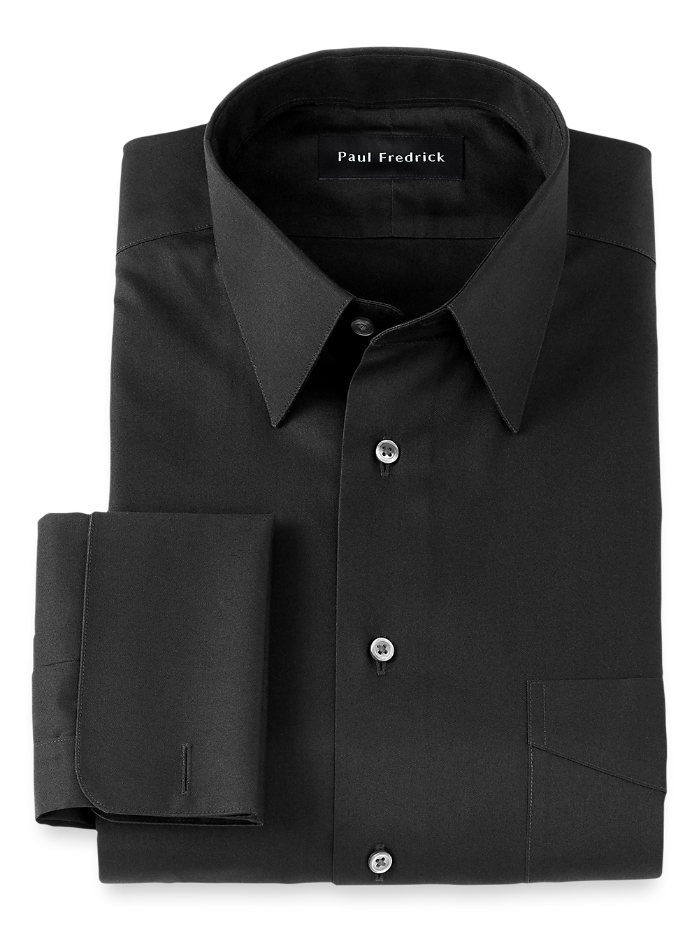 Product Image of Non-iron Cotton Pinpoint Solid Point Collar French Cuff Dress Shirt-Black