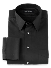 Non-Iron Cotton Pinpoint Solid Point Collar French Cuff Dress Shirt - Black