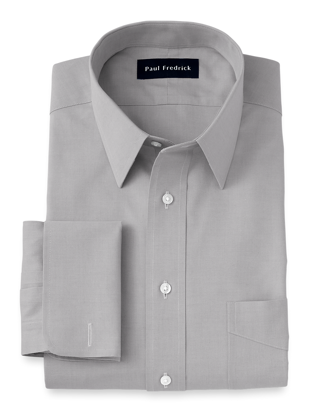 Product Image of Non-iron Cotton Pinpoint Solid Point Collar French Cuff Dress Shirt-Grey