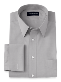 Non-Iron Cotton Pinpoint Solid Point Collar French Cuff Dress Shirt - Grey