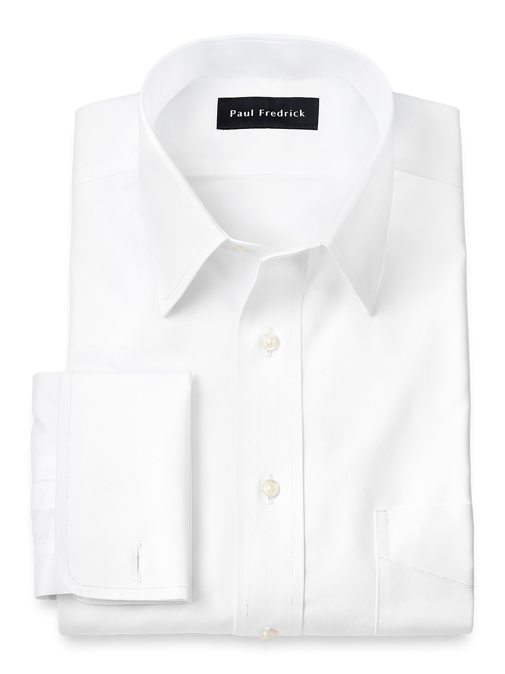 Product Image of Non-iron Cotton Pinpoint Solid Point Collar French Cuff Dress Shirt-White