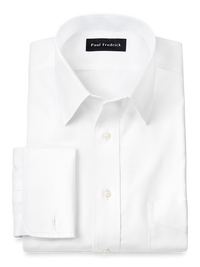 Non-Iron Cotton Pinpoint Solid Point Collar French Cuff Dress Shirt - White