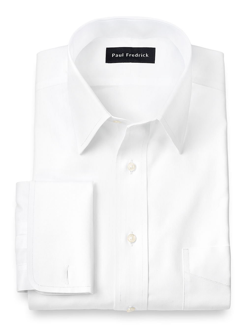 Product Image of Non-iron Cotton Pinpoint Solid Point Collar French Cuff Dress Shirt-White
