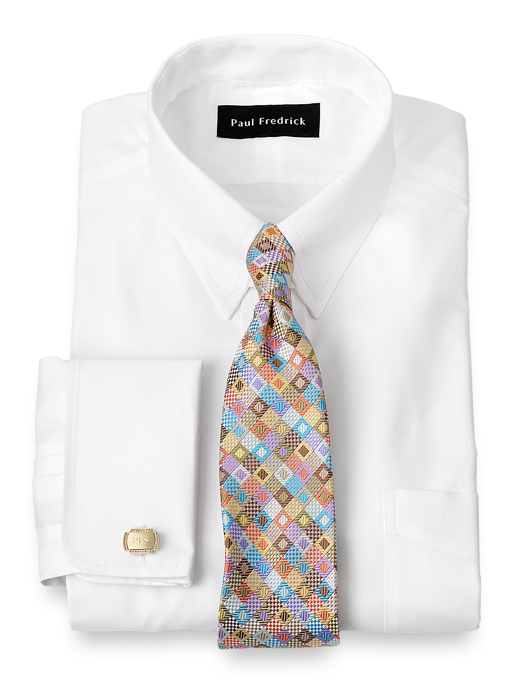 Alternate Image of Non-iron Cotton Pinpoint Solid Snap Tab Collar French Cuff Dress Shirt-1