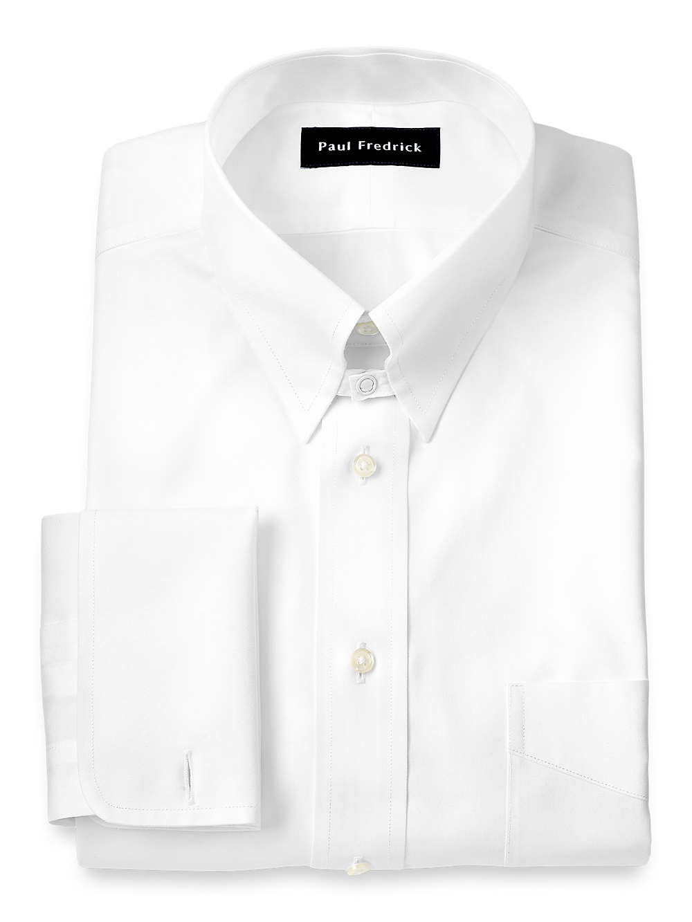 Product Image of Non-iron Cotton Pinpoint Solid Snap Tab Collar French Cuff Dress Shirt-White