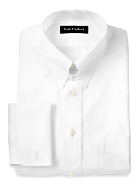 Non-Iron Cotton Pinpoint Solid Snap Tab Collar French Cuff Dress Shirt - White