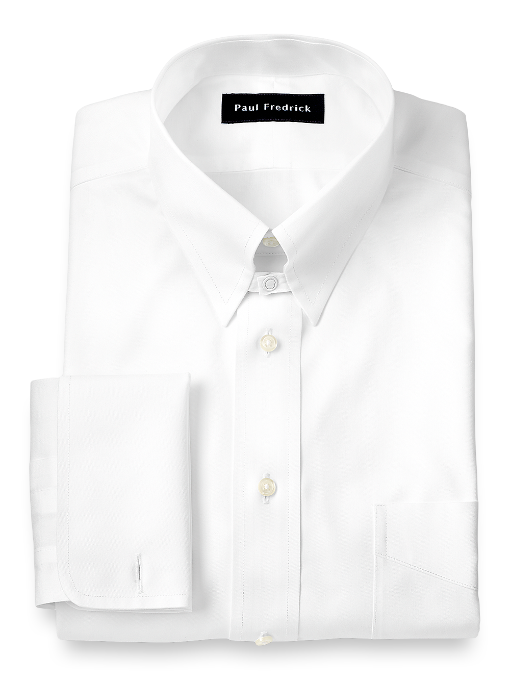 Product Image of Non-iron Cotton Pinpoint Solid Snap Tab Collar French Cuff Dress Shirt-White