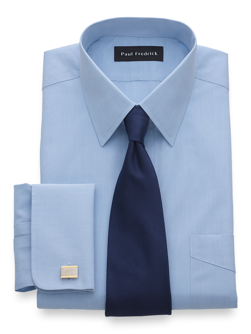 Product Image of Non-iron Cotton Broadcloth Solid Color Straight Collar French Cuff Dress Shirt-Blue