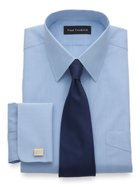 Non-Iron Cotton Broadcloth Straight Collar French Cuff Dress Shirt - Blue