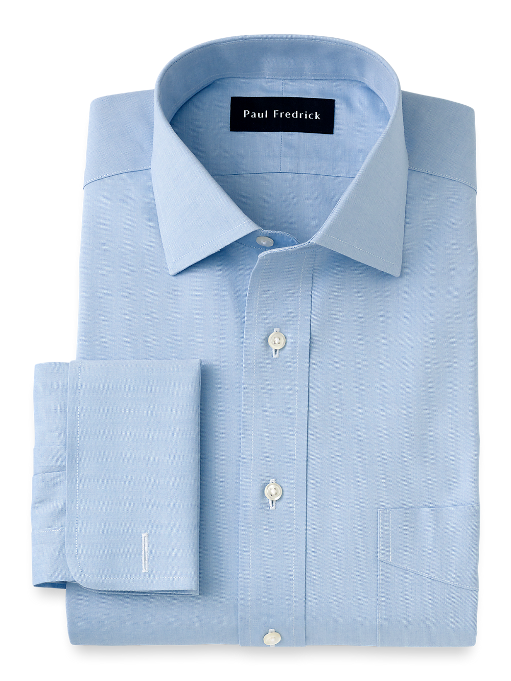 Product Image of Non-iron Cotton Pinpoint Solid Spread Collar French Cuff Dress Shirt-Blue