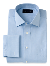 Non-Iron Cotton Pinpoint Solid Spread Collar French Cuff Dress Shirt - Blue