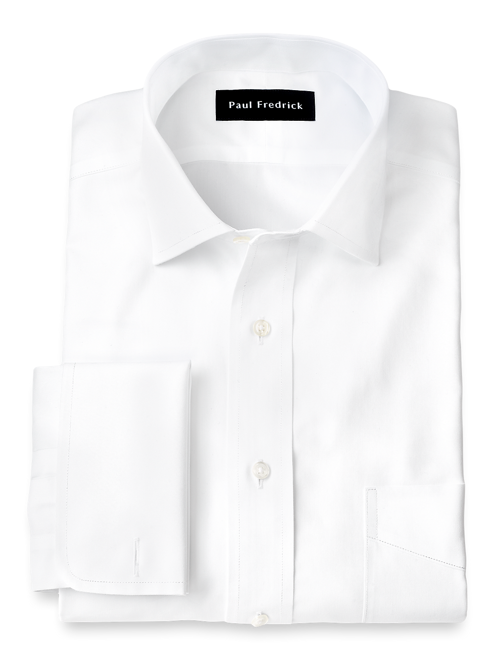 Product Image of Non-iron Cotton Pinpoint Solid Spread Collar French Cuff Dress Shirt-White