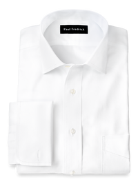 Non-Iron Cotton Pinpoint Solid Spread Collar French Cuff Dress Shirt - White