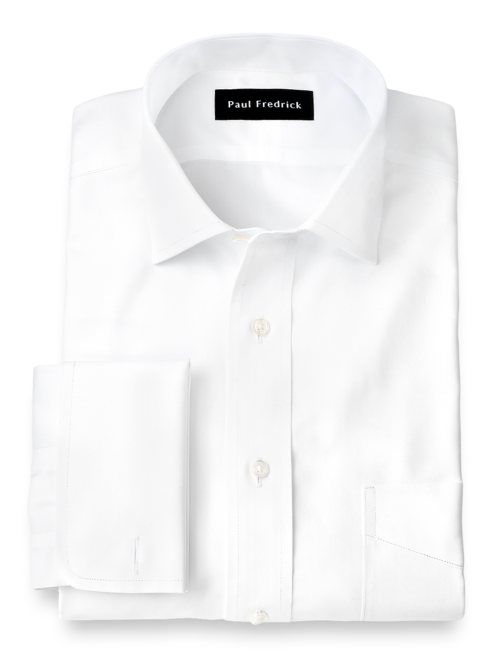 Product Image of Non-iron Cotton Pinpoint Solid Spread Collar French Cuff Dress Shirt-White