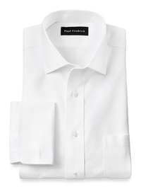 Non-Iron Cotton Twill Spread Collar French Cuff Dress Shirt - White