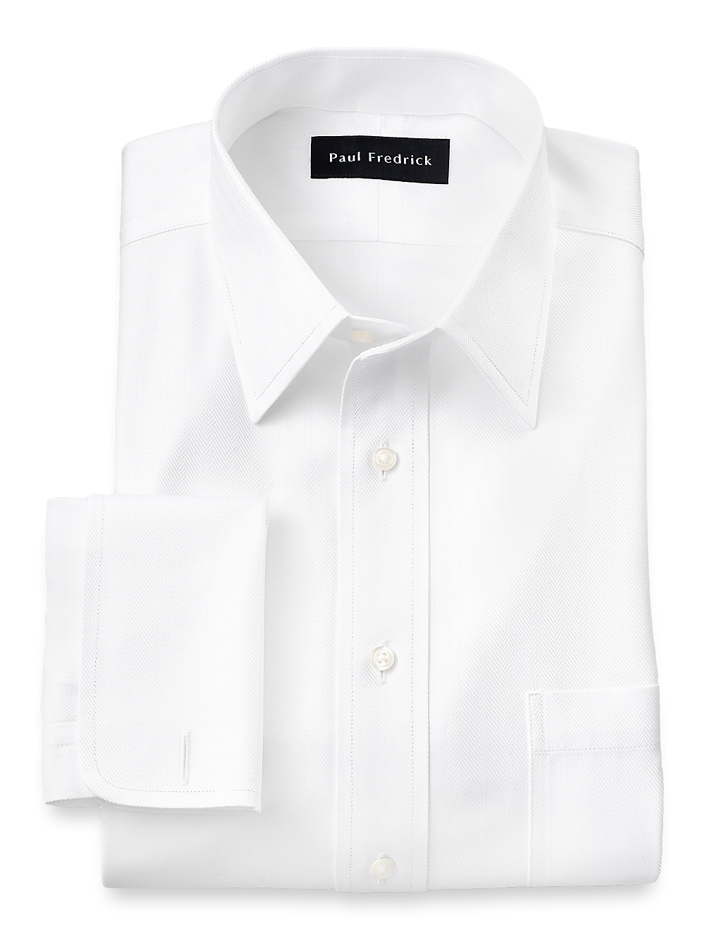 Product Image of Non-iron Cotton Herringbone Point Collar French Cuff Dress Shirt-White