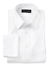 Non-Iron Cotton Herringbone Point Collar French Cuff Dress Shirt - White