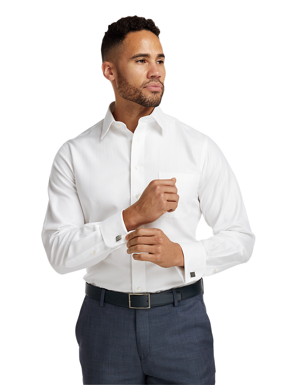 Alternate Image of Non-iron Cotton Herringbone Point Collar French Cuff Dress Shirt-1