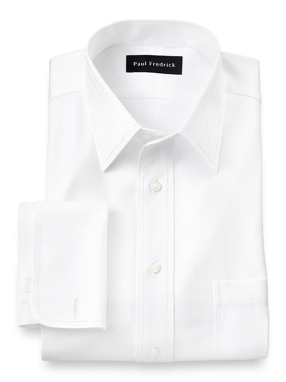 Product Image of Non-iron Cotton Herringbone Point Collar French Cuff Dress Shirt-White