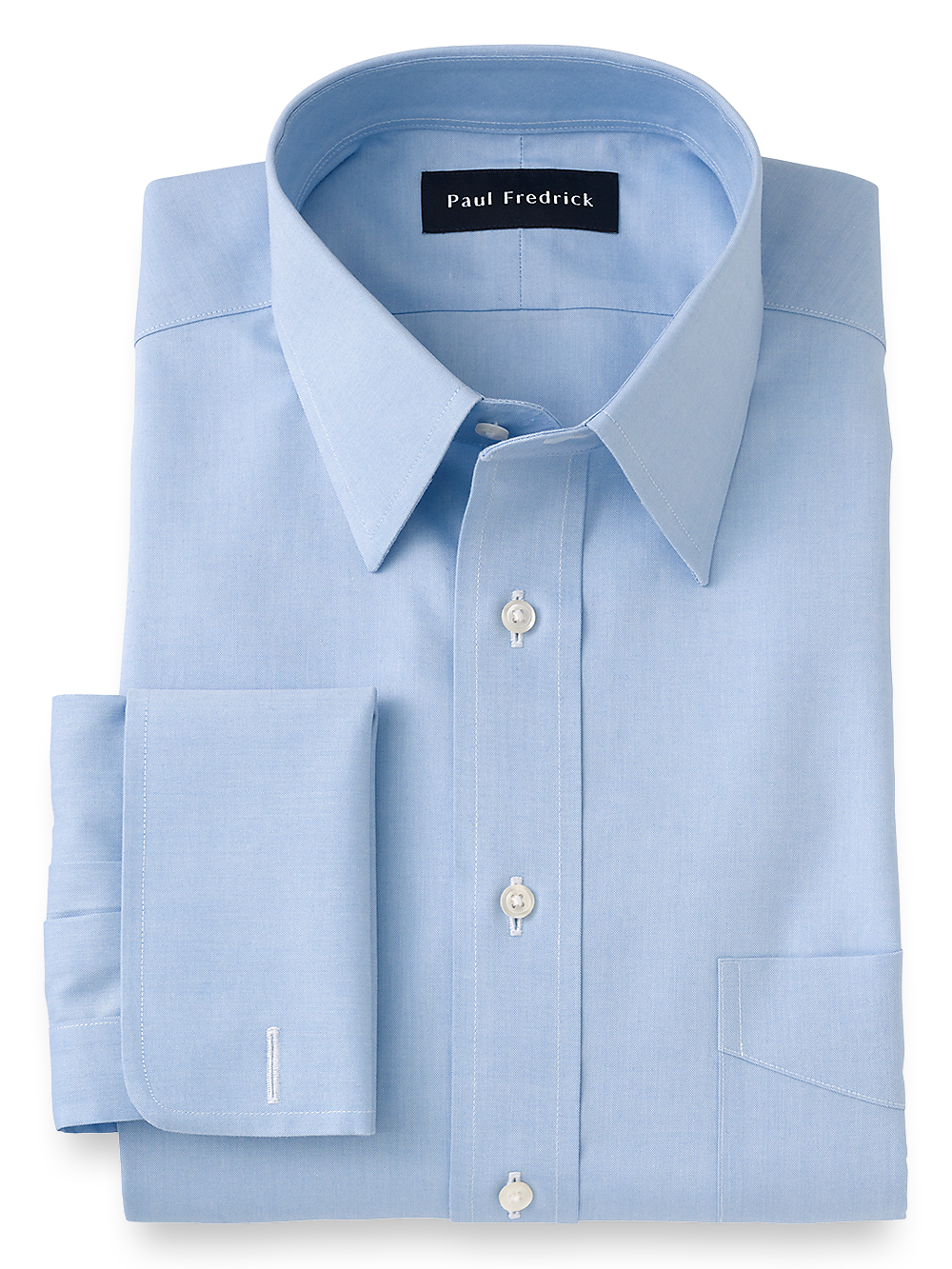 Product Image of Impeccable Non-iron Cotton Pinpoint Straight Collar French Cuff Dress Shirt-Blue