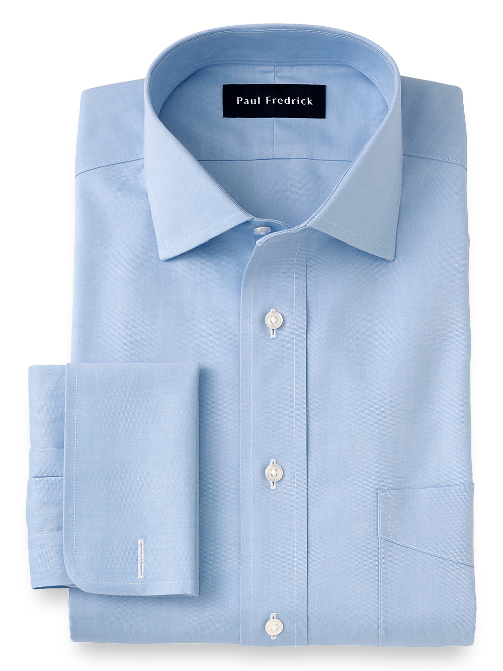 Product Image of Impeccable Non-iron Cotton Pinpoint Spread Collar French Cuff Dress Shirt-Blue