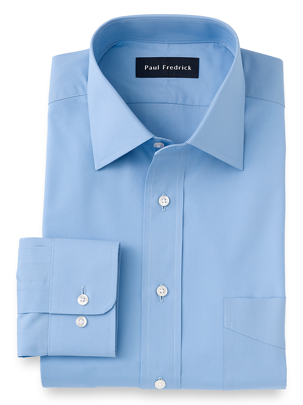 Product Image of Slim Fit Pure Cotton Broadcloth Solid Color Spread Collar Dress Shirt-Blue