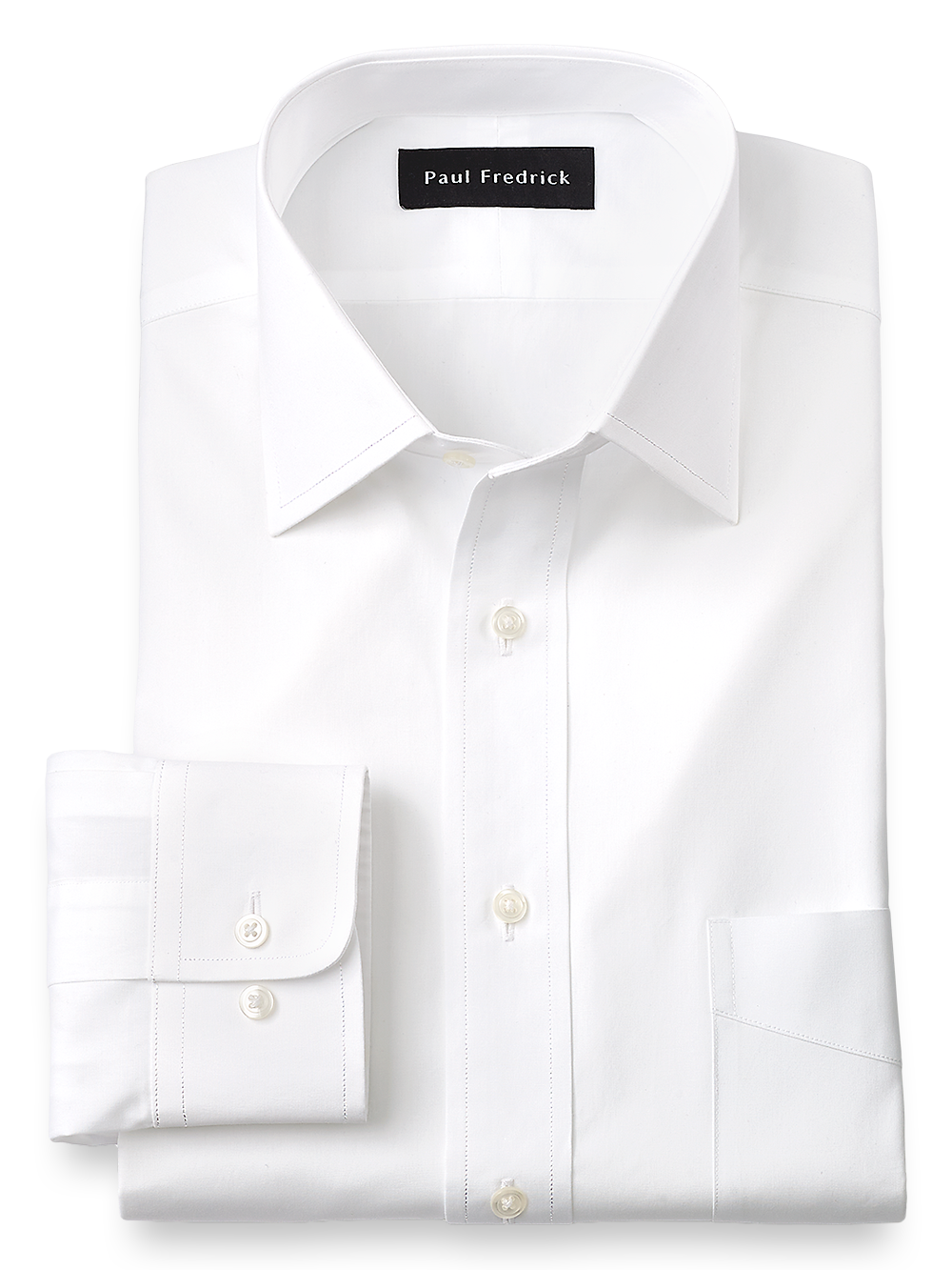 Product Image of Slim Fit Pure Cotton Broadcloth Solid Color Spread Collar Dress Shirt-White