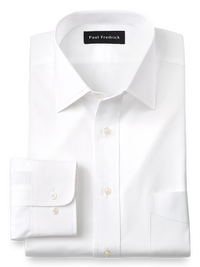 Slim Fit Pure Cotton Broadcloth Solid Color Spread Collar Dress Shirt - White